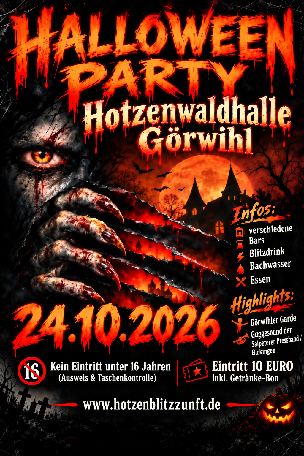 Halloweenparty am 24. Oktober 2026 in der Hotzenwaldhalle Görwihl